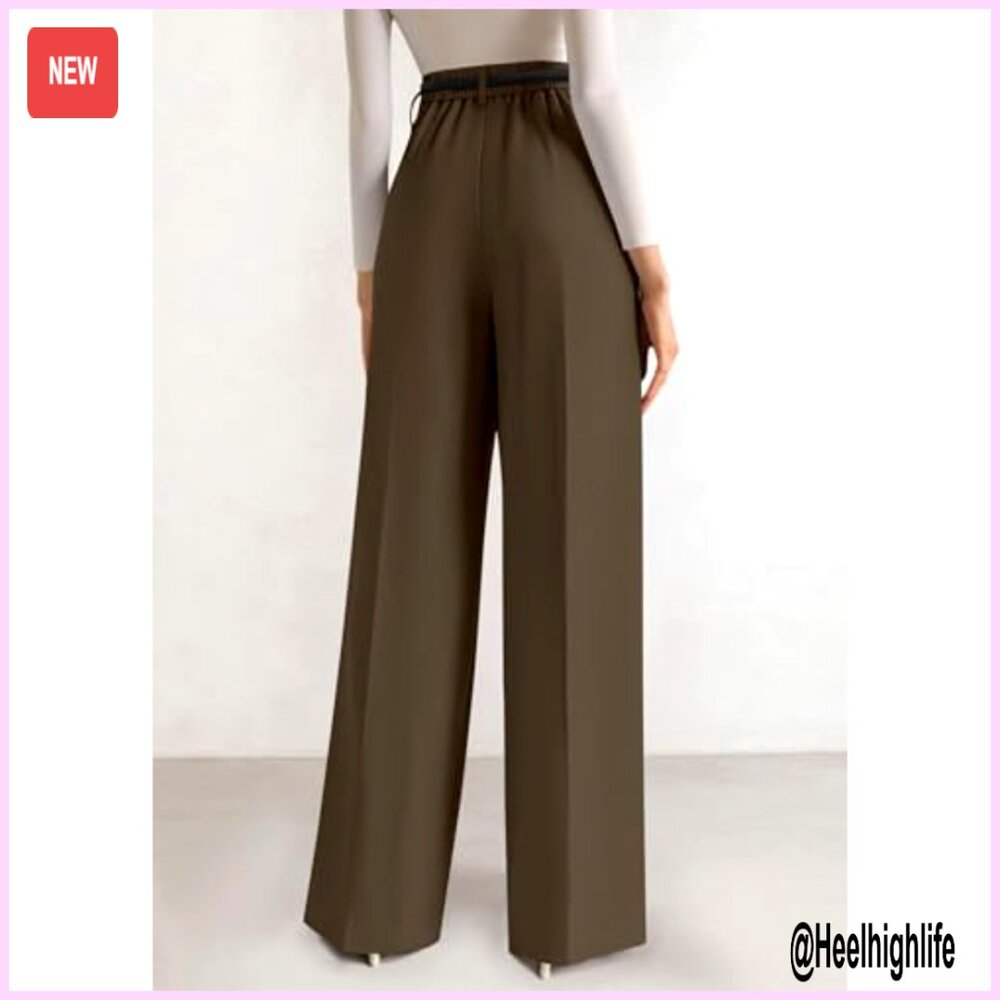 Wide Leg Palazzo Pants High Waisted Business Casual Work Trousers - Picture 4 of 7
